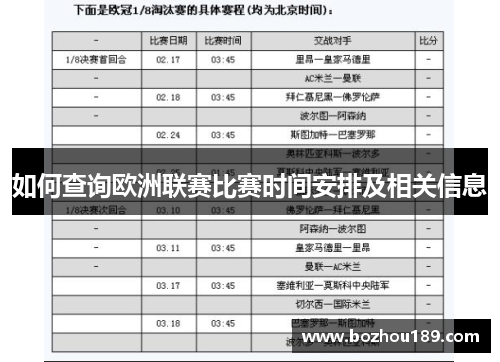 如何查询欧洲联赛比赛时间安排及相关信息